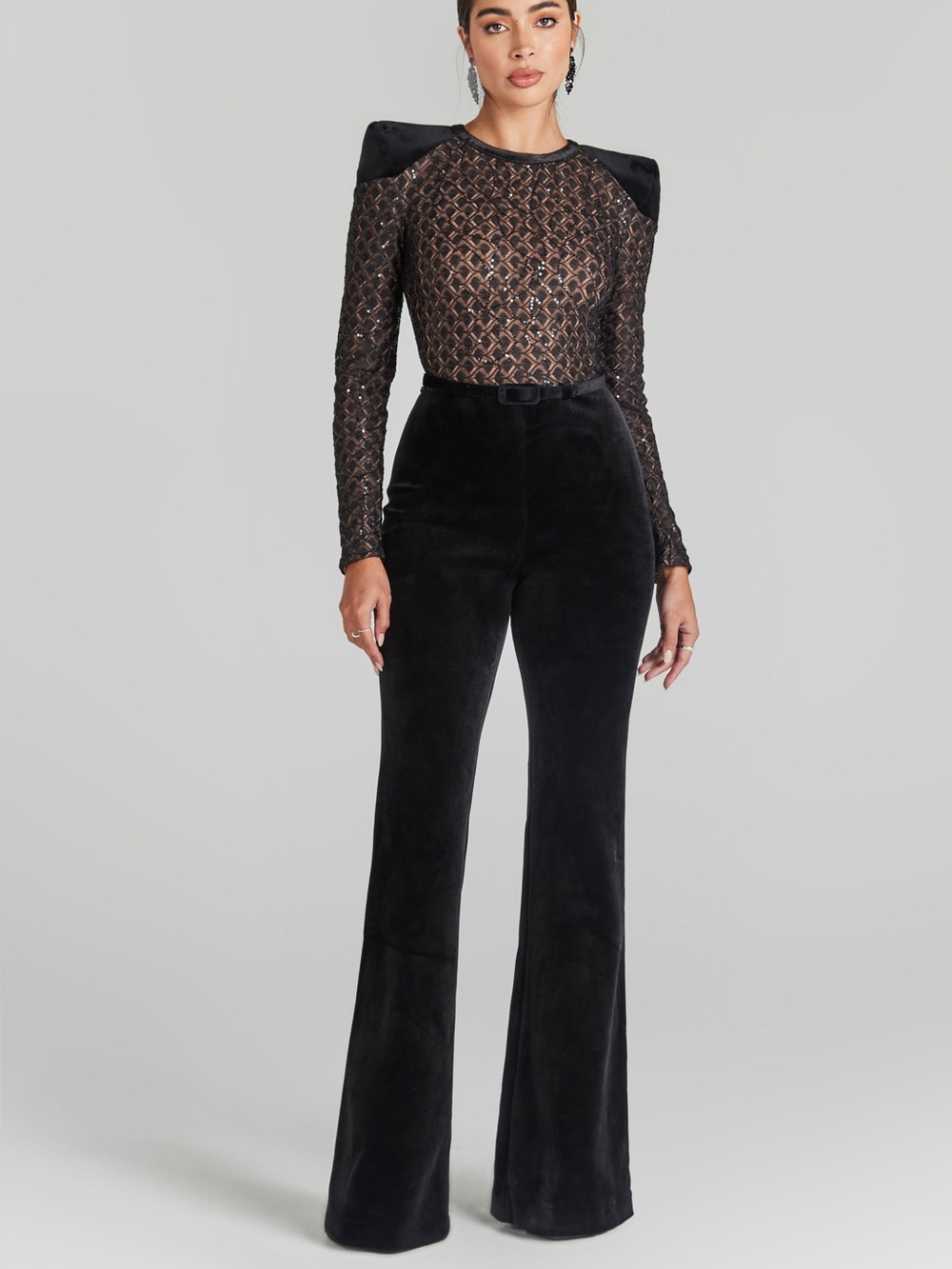 NWT Nadine Merabi Amanda Black Wide Leg Jumpsuit Size 8